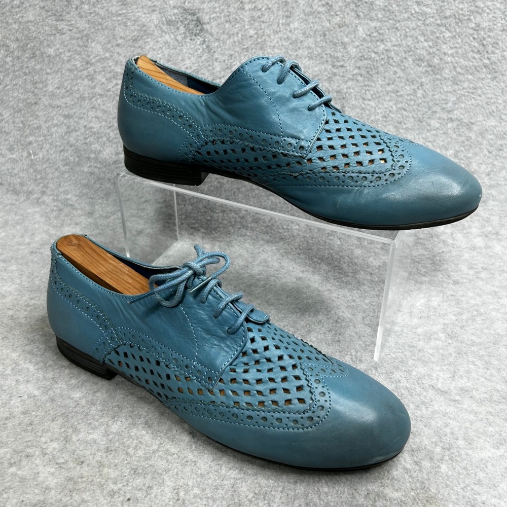 Hotter Comfort Teal Leather Perforated Brogue Oxford Shoes Lace‎ Up Low Heel 7